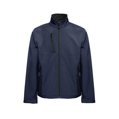 THC EANES promotional jacket in navy blue (detail view) with custom logo branding