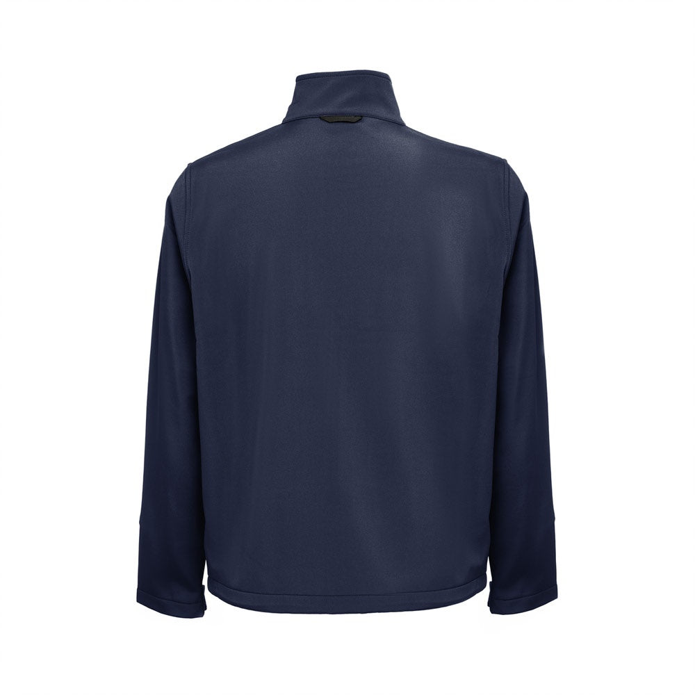 THC EANES promotional jacket in navy blue (detail view) with custom logo branding