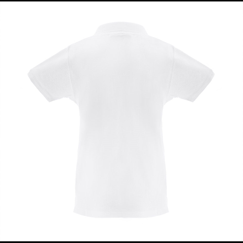 THC MONACO WOMEN WH promotional polo shirt in white (detail view) with custom logo branding
