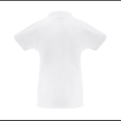 THC MONACO WOMEN WH promotional polo shirt in white (detail view) with custom logo branding