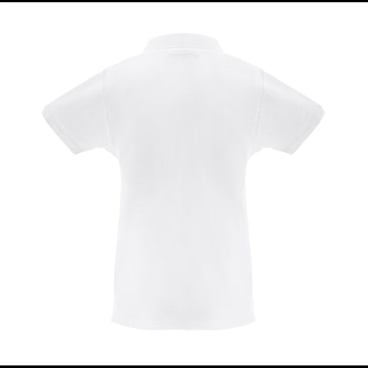 THC MONACO WOMEN WH promotional polo shirt in white (detail view) with custom logo branding