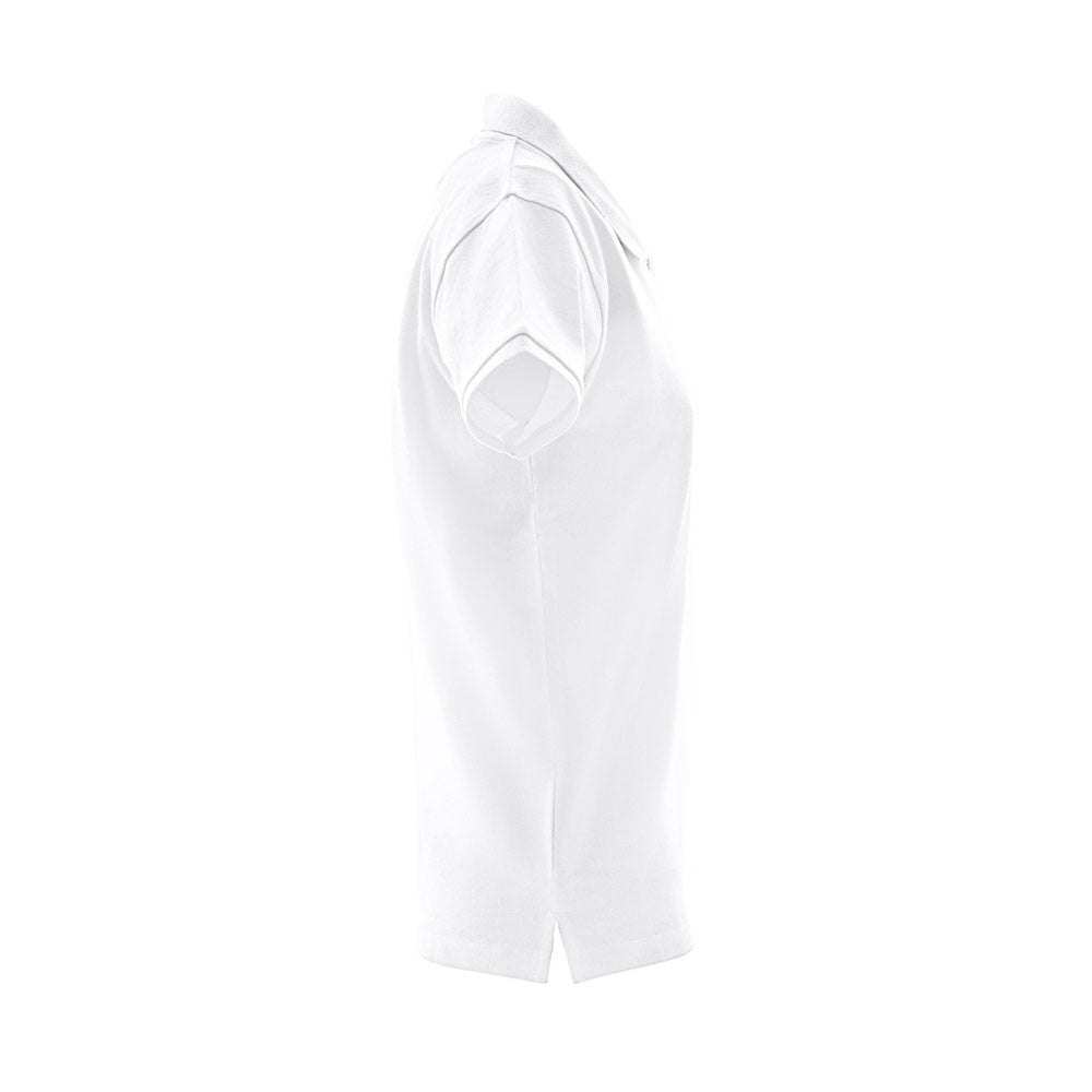THC MONACO WOMEN WH promotional polo shirt in white (detail view) with custom logo branding