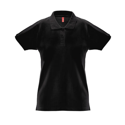 THC MONACO WOMEN promotional polo shirt in black (detail view) with custom logo branding