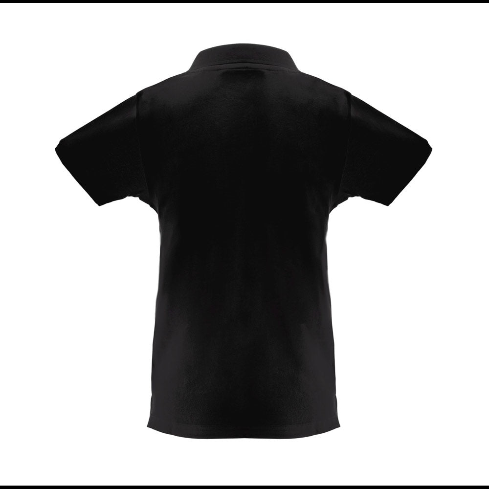 THC MONACO WOMEN promotional polo shirt in black (detail view) with custom logo branding