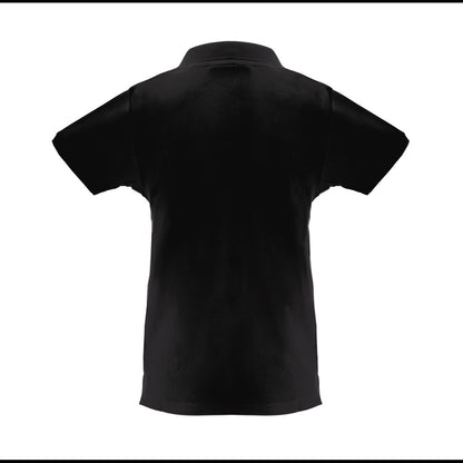 THC MONACO WOMEN promotional polo shirt in black (detail view) with custom logo branding