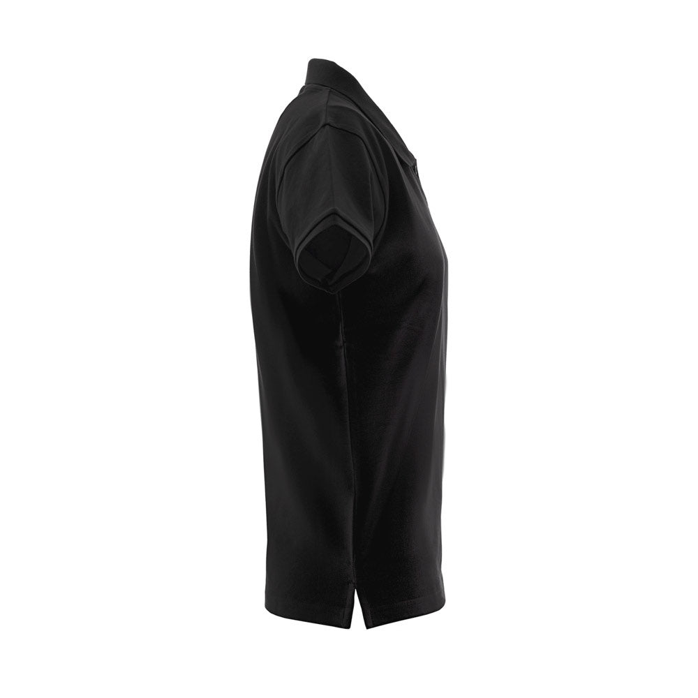 THC MONACO WOMEN promotional polo shirt in black (detail view) with custom logo branding