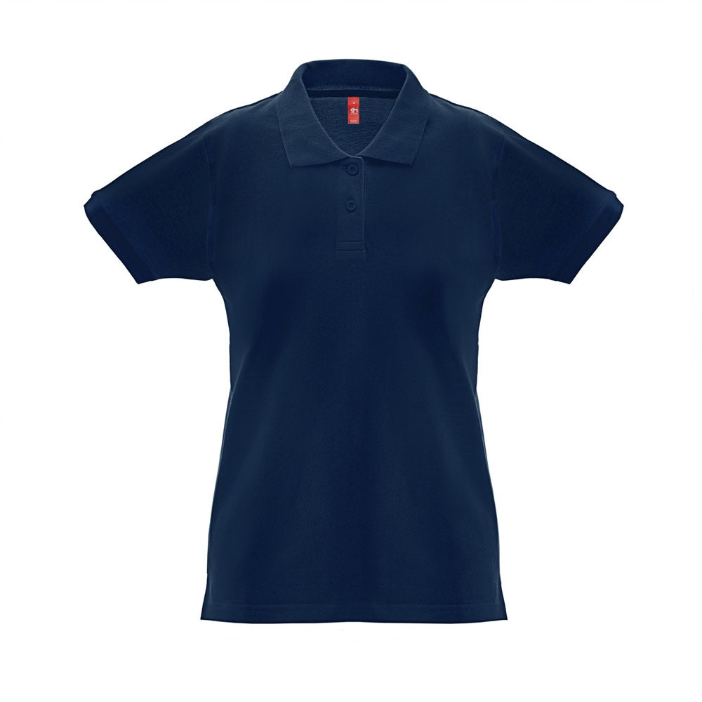 THC MONACO WOMEN promotional polo shirt in blue (detail view) with custom logo branding