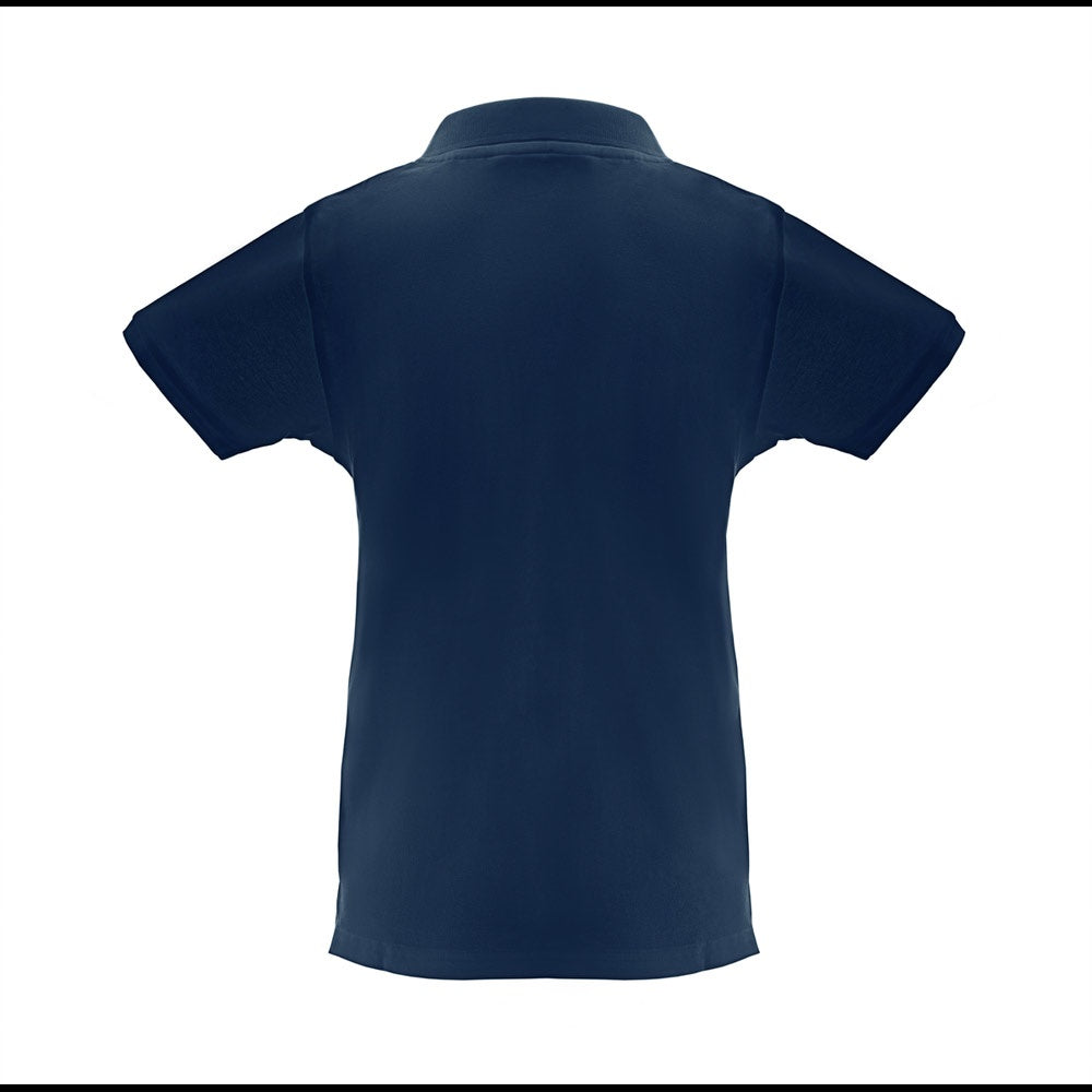 THC MONACO WOMEN promotional polo shirt in blue (detail view) with custom logo branding