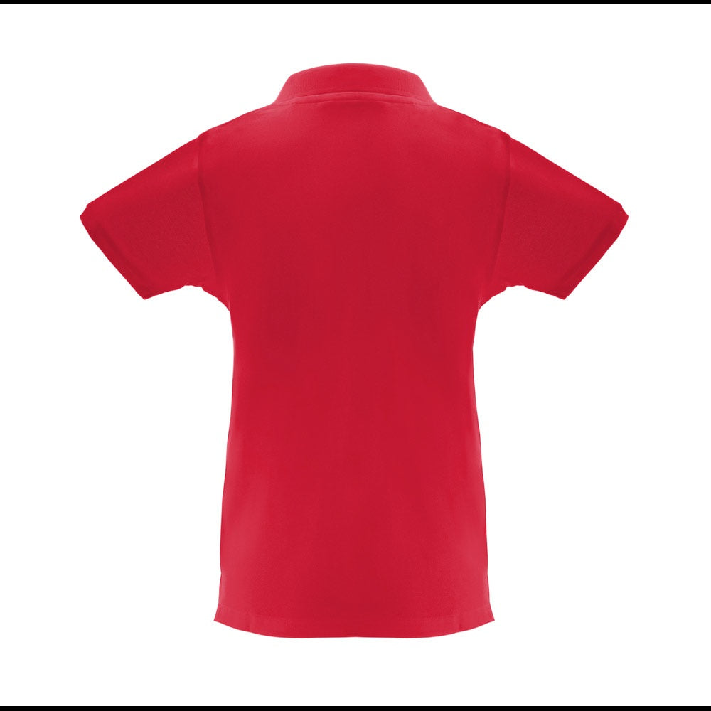 THC MONACO WOMEN promotional polo shirt in red (detail view) with custom logo branding