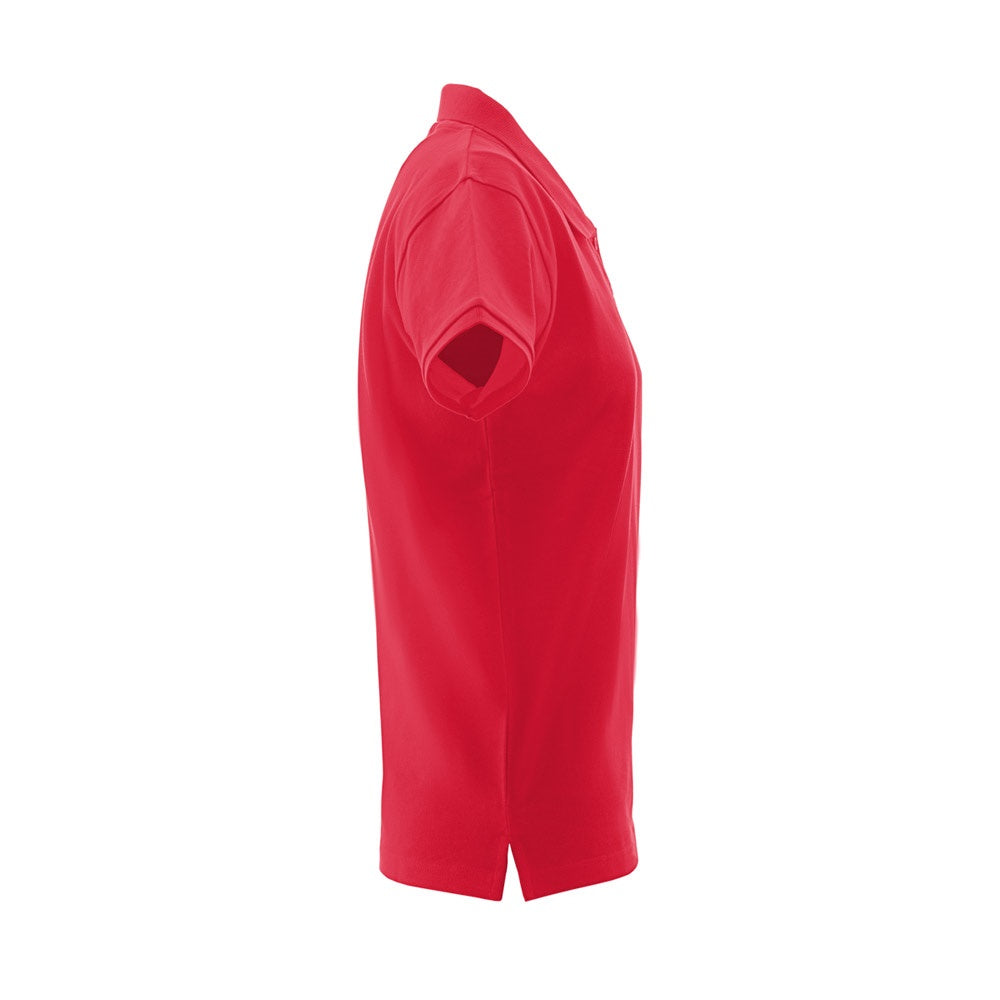 THC MONACO WOMEN promotional polo shirt in red (detail view) with custom logo branding