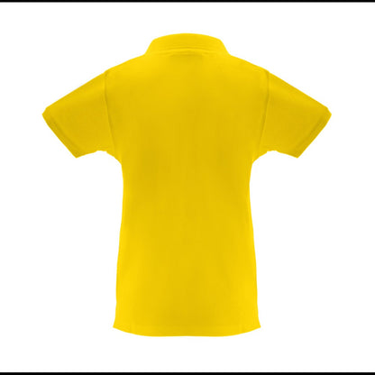 THC MONACO WOMEN promotional polo shirt in yellow (detail view) with custom logo branding