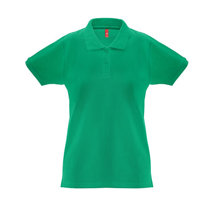 THC MONACO WOMEN promotional polo shirt in green (detail view) with custom logo branding