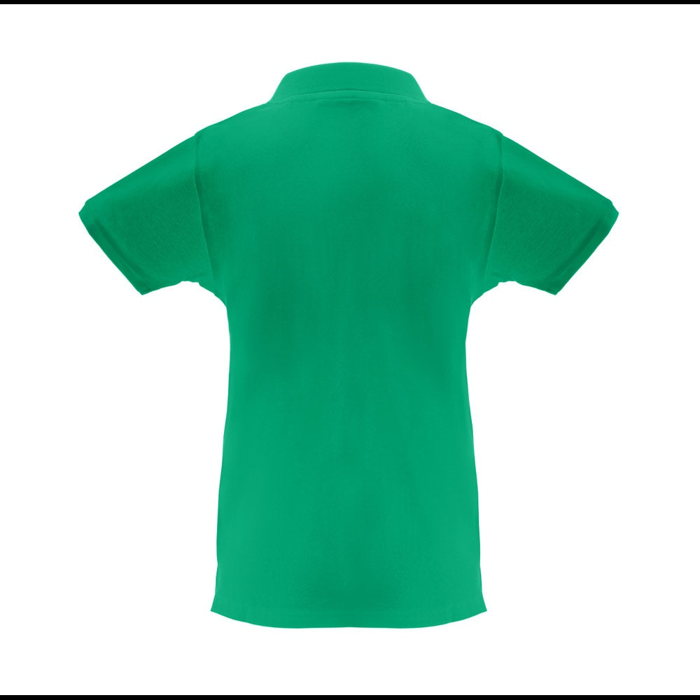 THC MONACO WOMEN promotional polo shirt in green (detail view) with custom logo branding