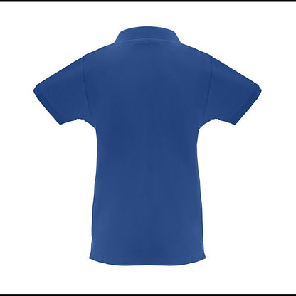 THC MONACO WOMEN promotional polo shirt in royal blue (detail view) with custom logo branding