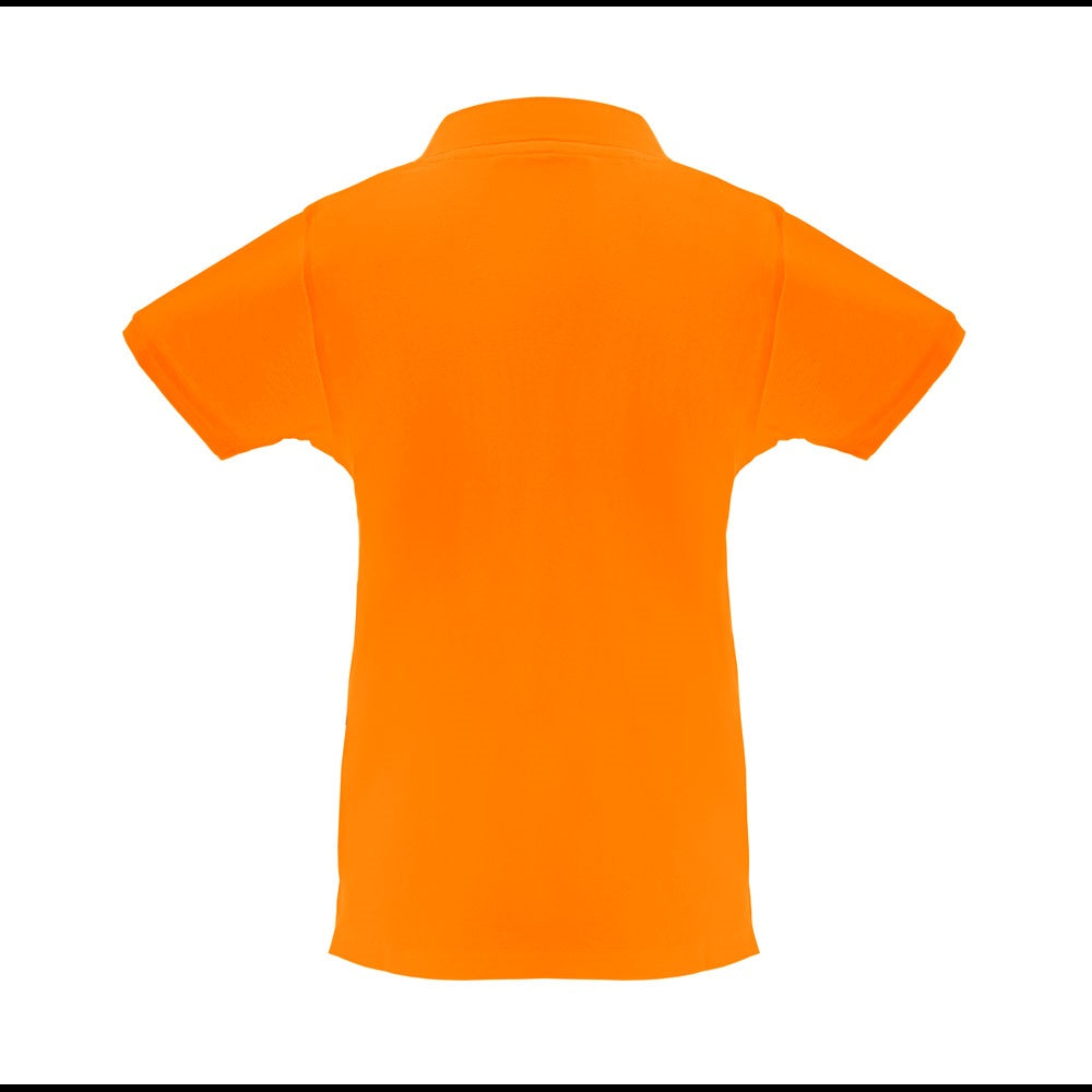 THC MONACO WOMEN promotional polo shirt in orange (detail view) with custom logo branding