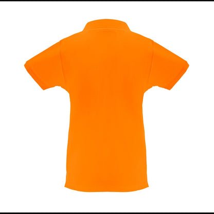 THC MONACO WOMEN promotional polo shirt in orange (detail view) with custom logo branding