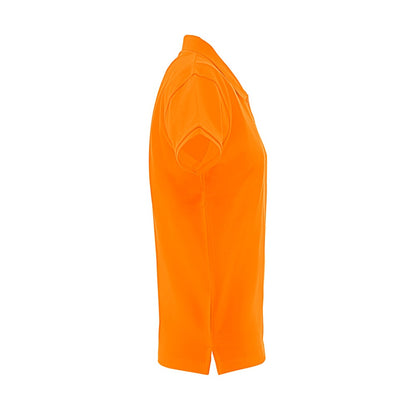 THC MONACO WOMEN promotional polo shirt in orange (detail view) with custom logo branding