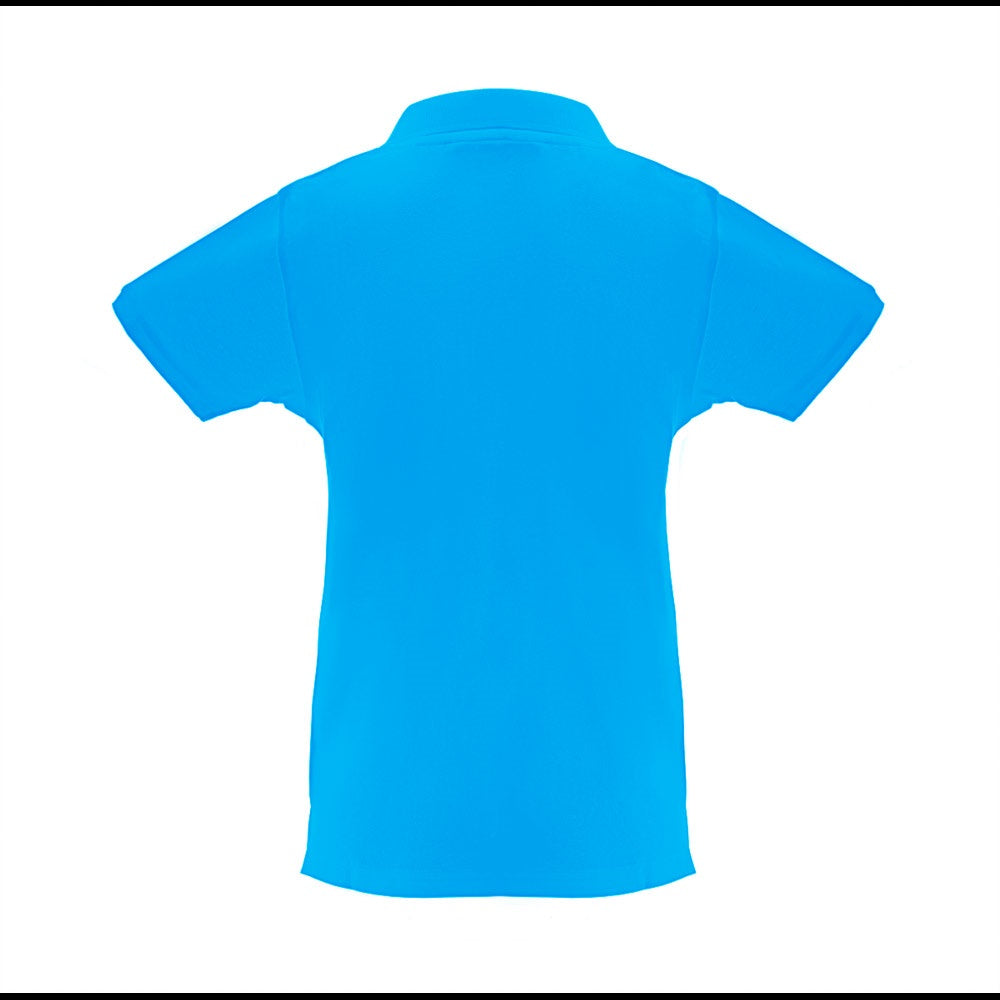 THC MONACO WOMEN promotional polo shirt in acqua blue (detail view) with custom logo branding