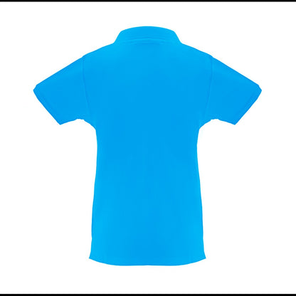 THC MONACO WOMEN promotional polo shirt in acqua blue (detail view) with custom logo branding