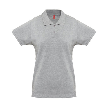 THC MONACO WOMEN promotional polo shirt in heather light grey (detail view) with custom logo branding