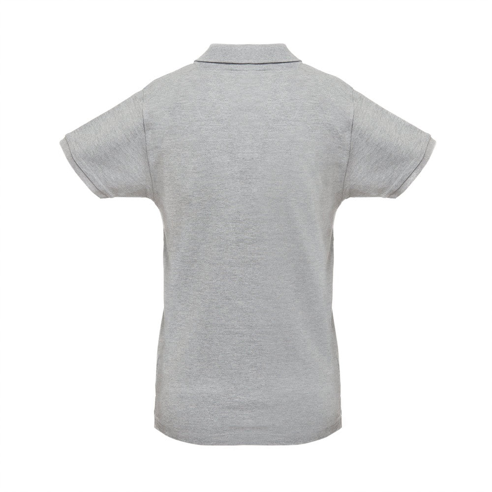 THC MONACO WOMEN promotional polo shirt in heather light grey (detail view) with custom logo branding