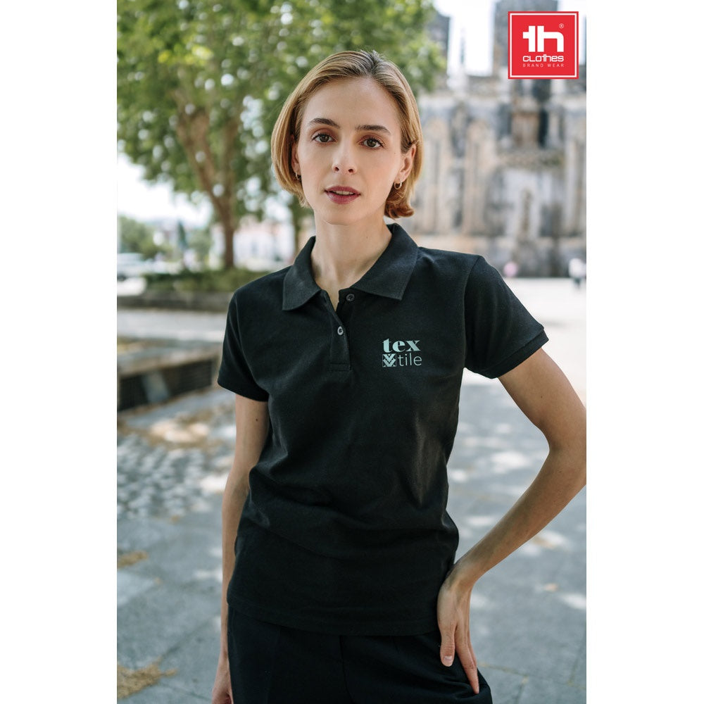 THC MONACO WOMEN promotional polo shirt (complete set view) with custom logo branding