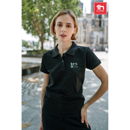 THC MONACO WOMEN promotional polo shirt (complete set view) with custom logo branding