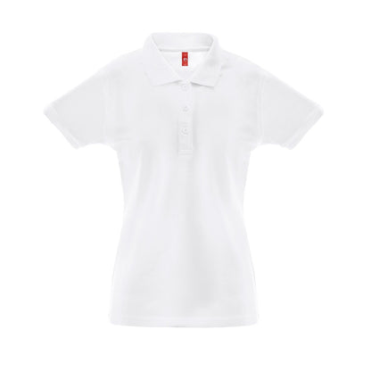 THC BERLIN WOMEN WH promotional polo shirt in white with custom logo branding