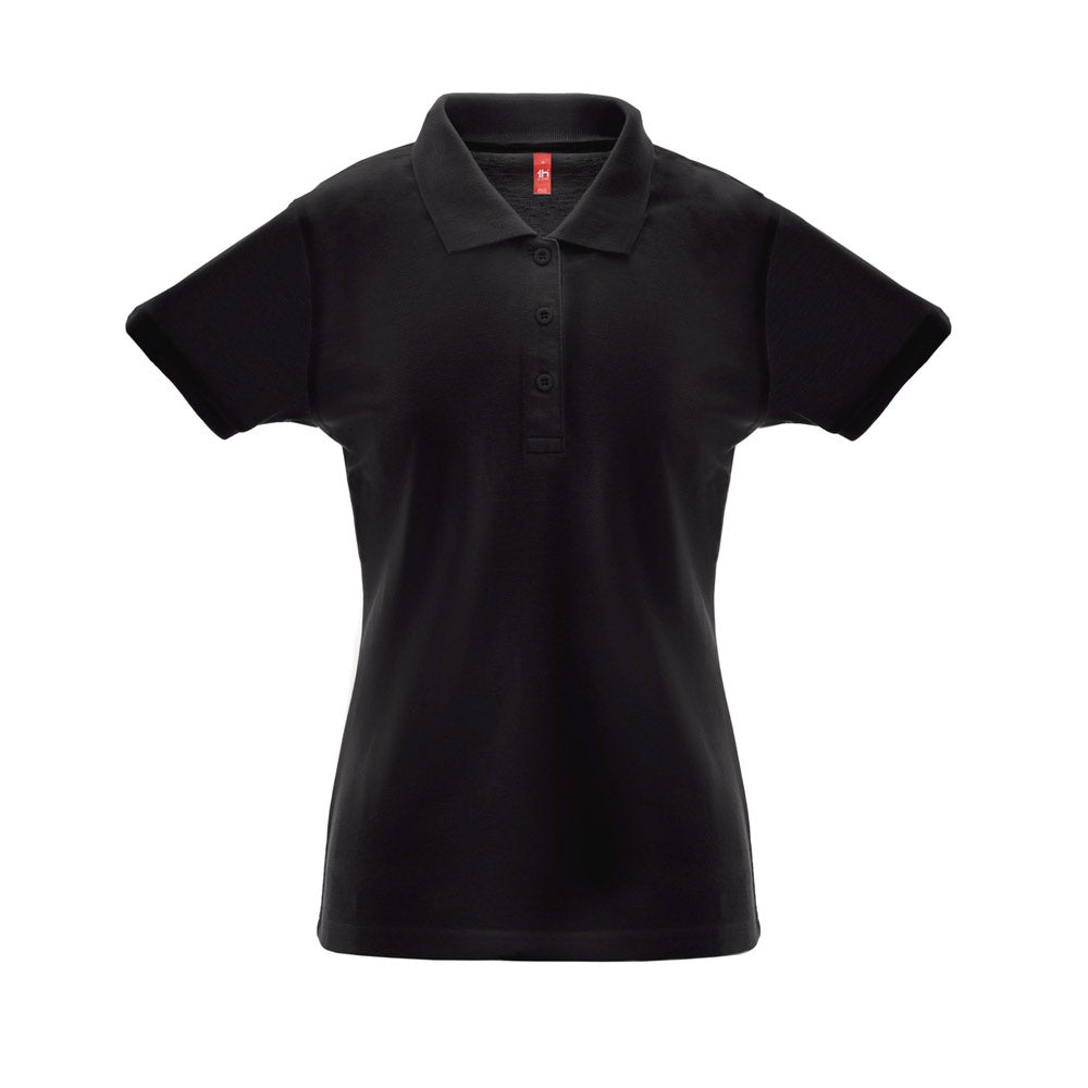 THC BERLIN WOMEN promotional polo shirt in black with custom logo branding