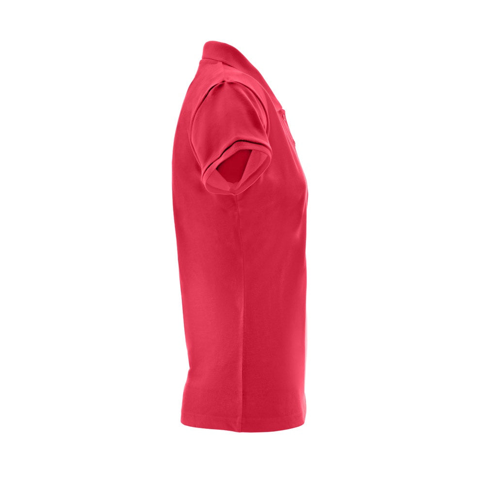 THC BERLIN WOMEN promotional polo shirt in red (detail view) with custom logo branding