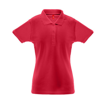 THC BERLIN WOMEN promotional polo shirt in red with custom logo branding