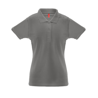 THC BERLIN WOMEN promotional polo shirt in grey with custom logo branding