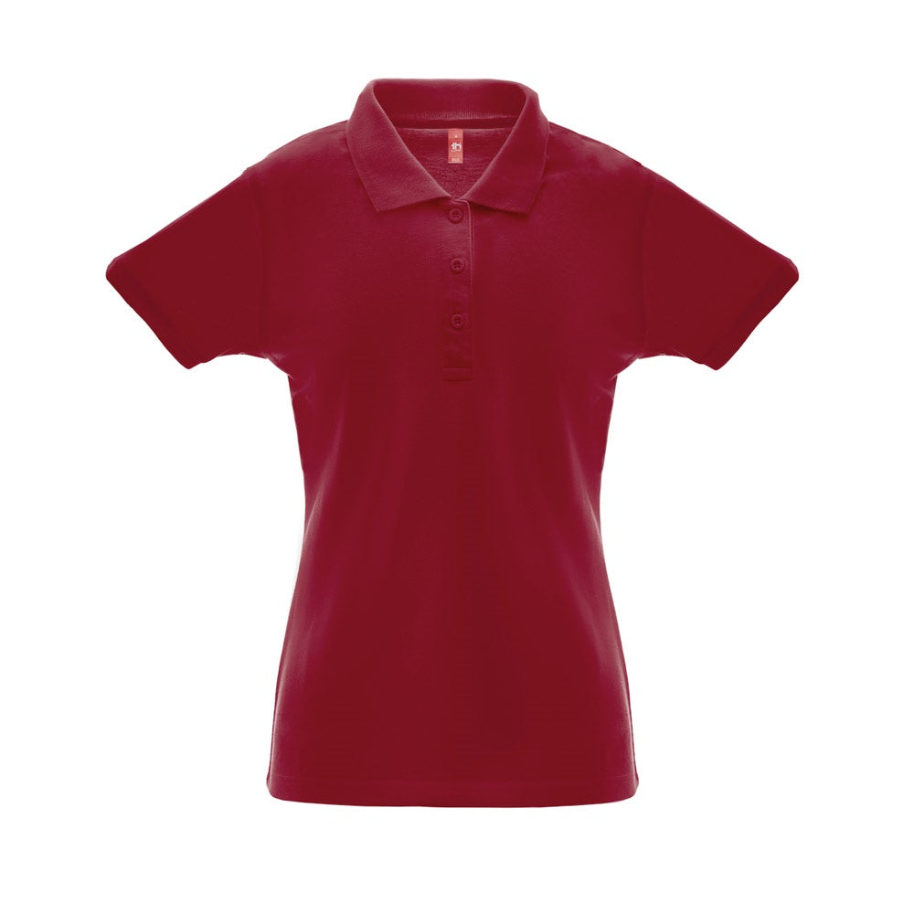 THC BERLIN WOMEN promotional polo shirt in burgundy with custom logo branding