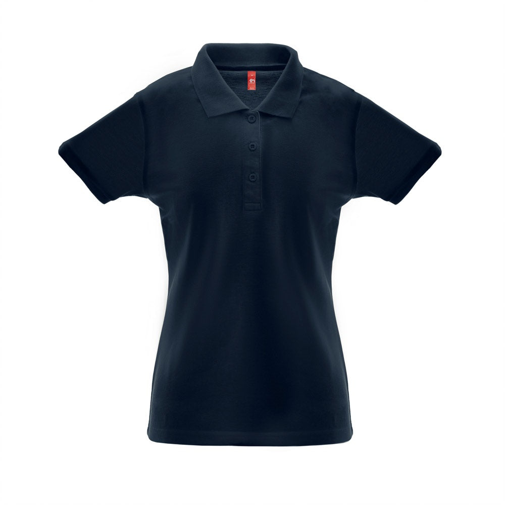 THC BERLIN WOMEN promotional polo shirt in navy blue with custom logo branding
