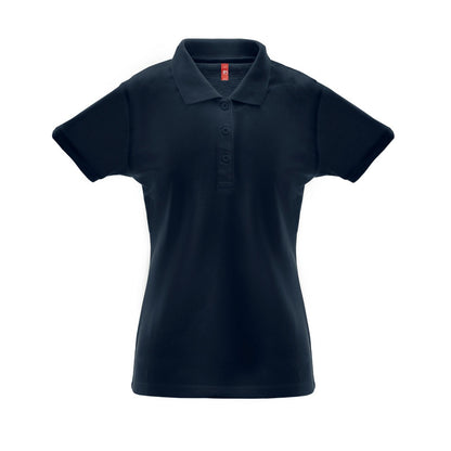 THC BERLIN WOMEN promotional polo shirt in navy blue with custom logo branding