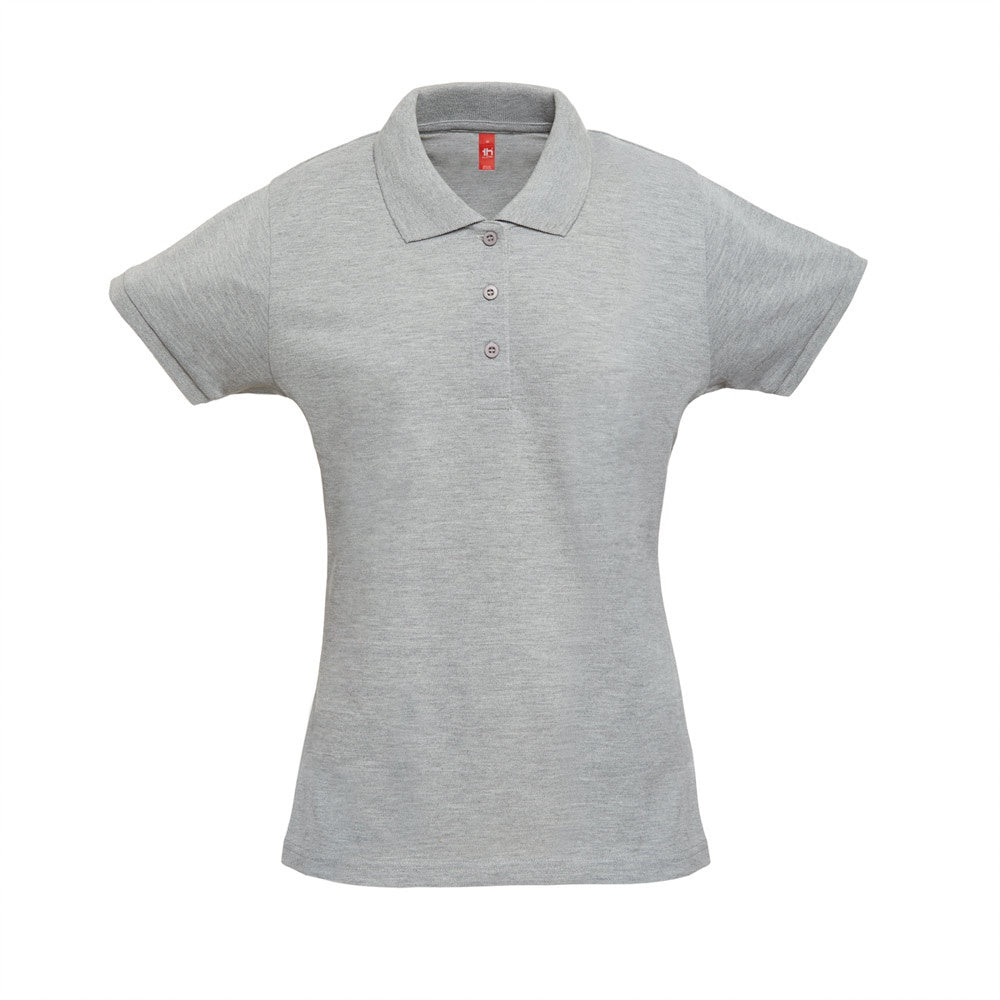 THC BERLIN WOMEN promotional polo shirt in heather light grey with custom logo branding