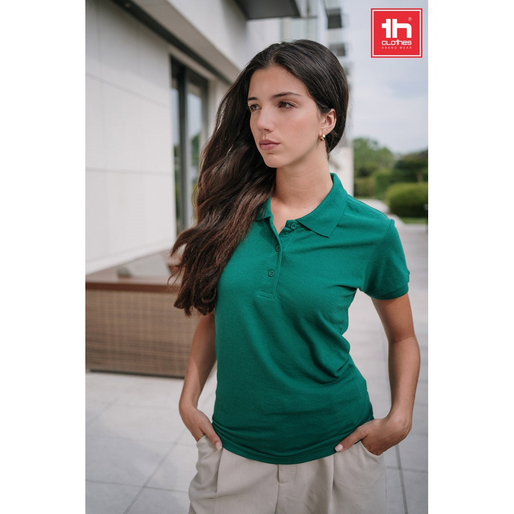 THC BERLIN WOMEN promotional polo shirt (complete set view) with custom logo branding