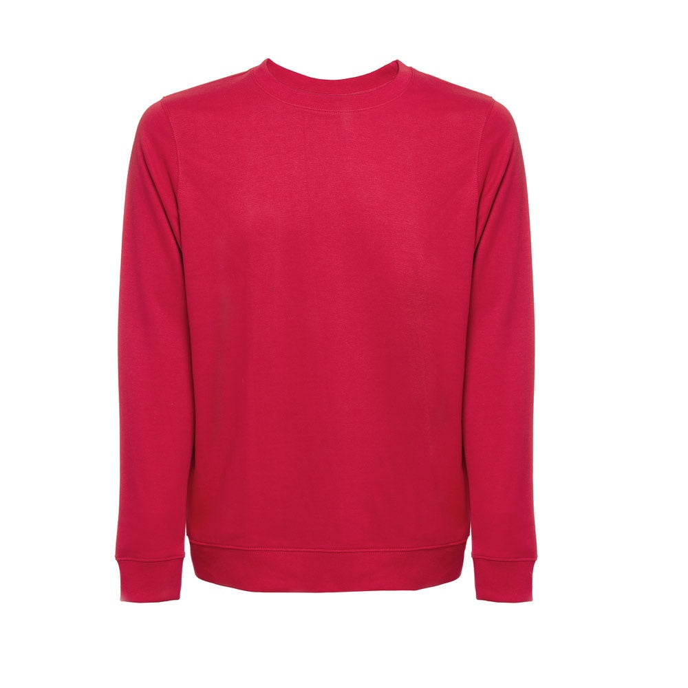 THC COLOMBO promotional sweatshirt in red (detail view) with custom logo branding