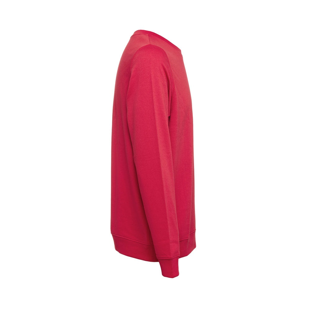 THC COLOMBO promotional sweatshirt in red (detail view) with custom logo branding