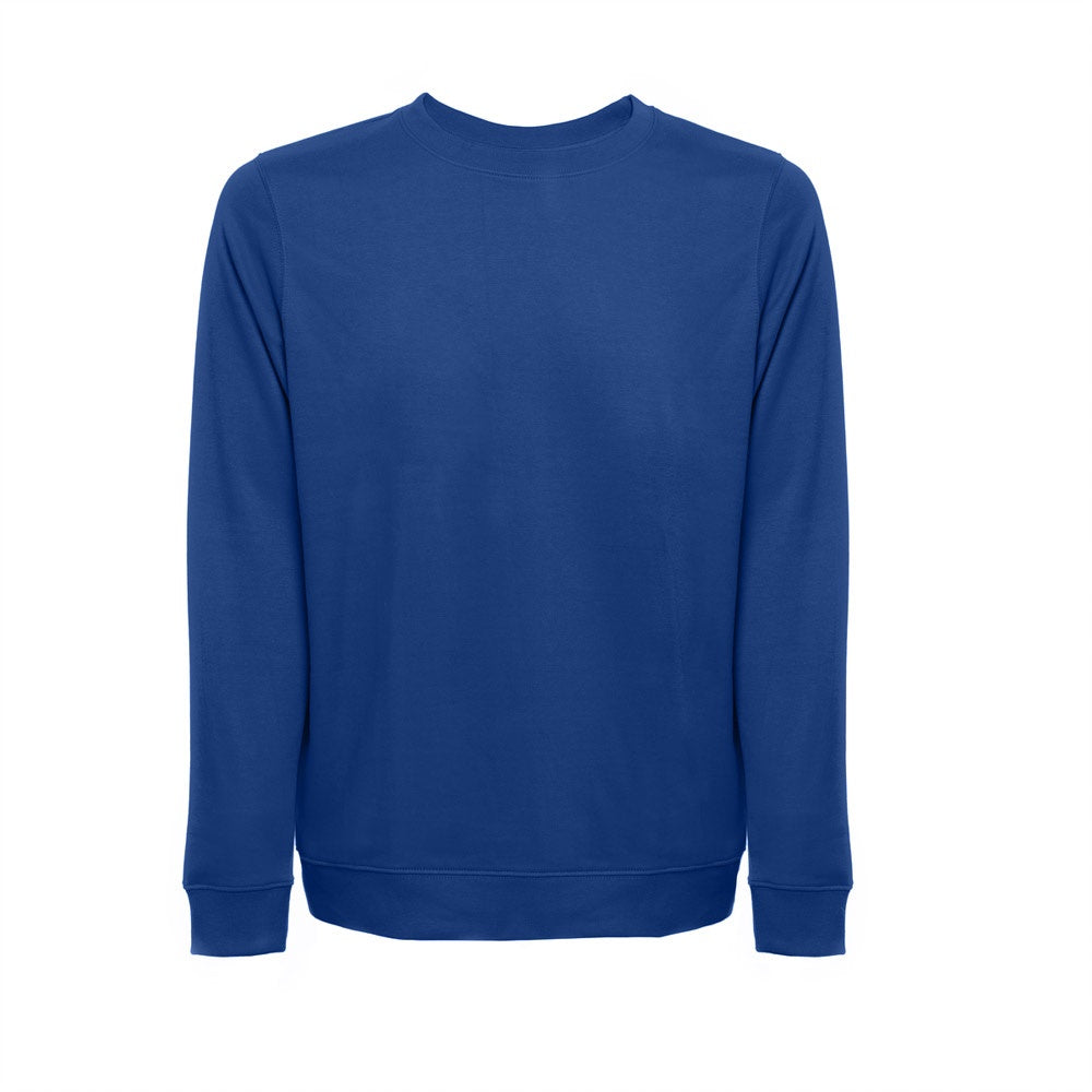 THC COLOMBO promotional sweatshirt in royal blue (detail view) with custom logo branding