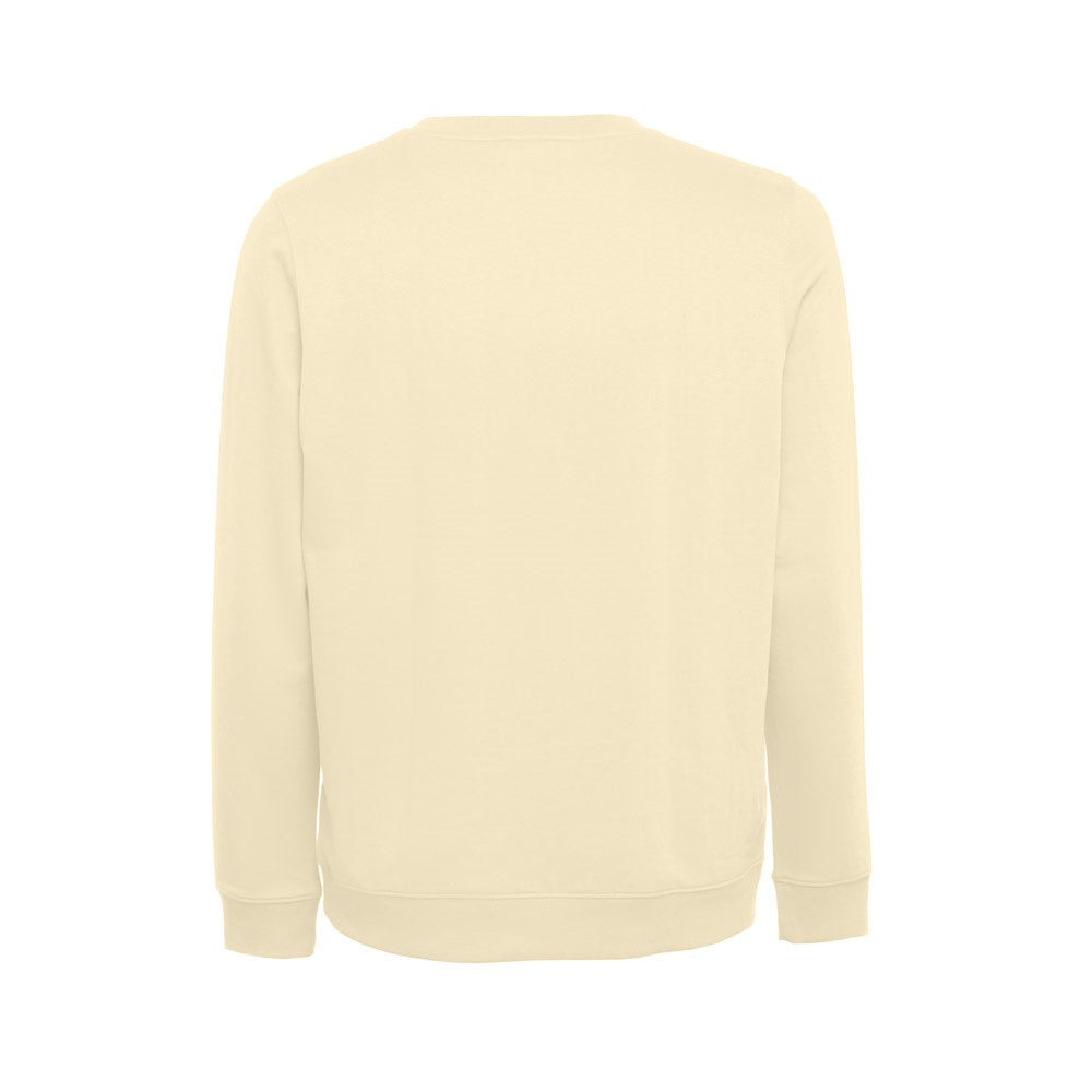 THC COLOMBO promotional sweatshirt in pastel yellow (detail view) with custom logo branding