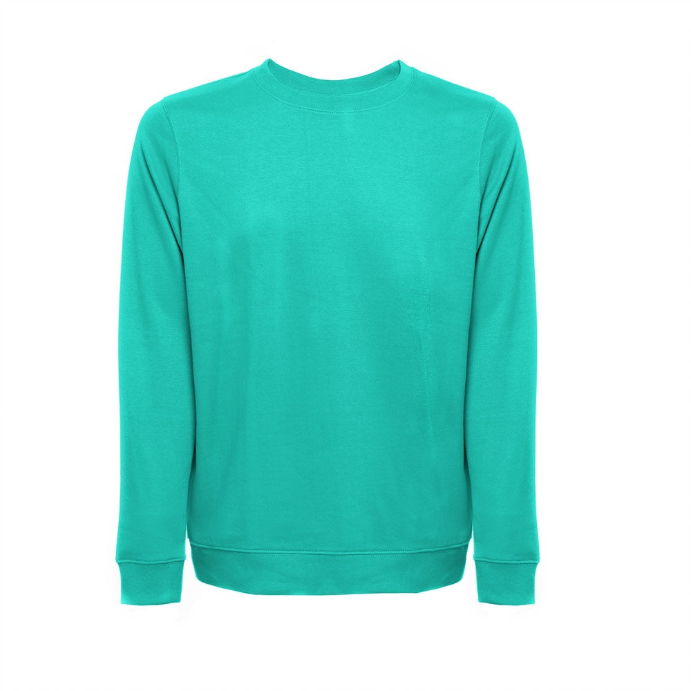 THC COLOMBO promotional sweatshirt in turquoise green (detail view) with custom logo branding
