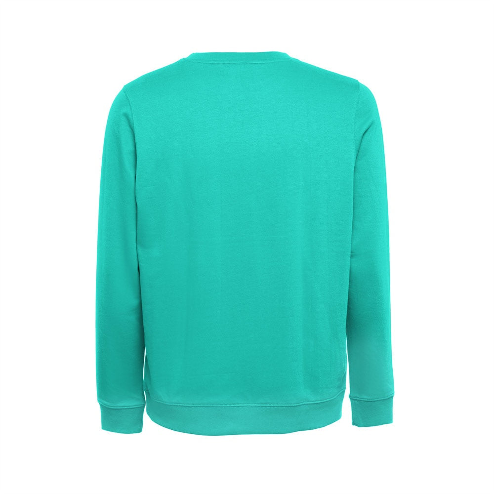 THC COLOMBO promotional sweatshirt in turquoise green (detail view) with custom logo branding