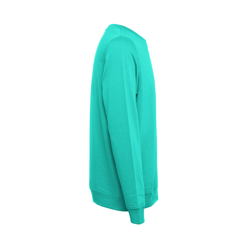 THC COLOMBO promotional sweatshirt in turquoise green (detail view) with custom logo branding