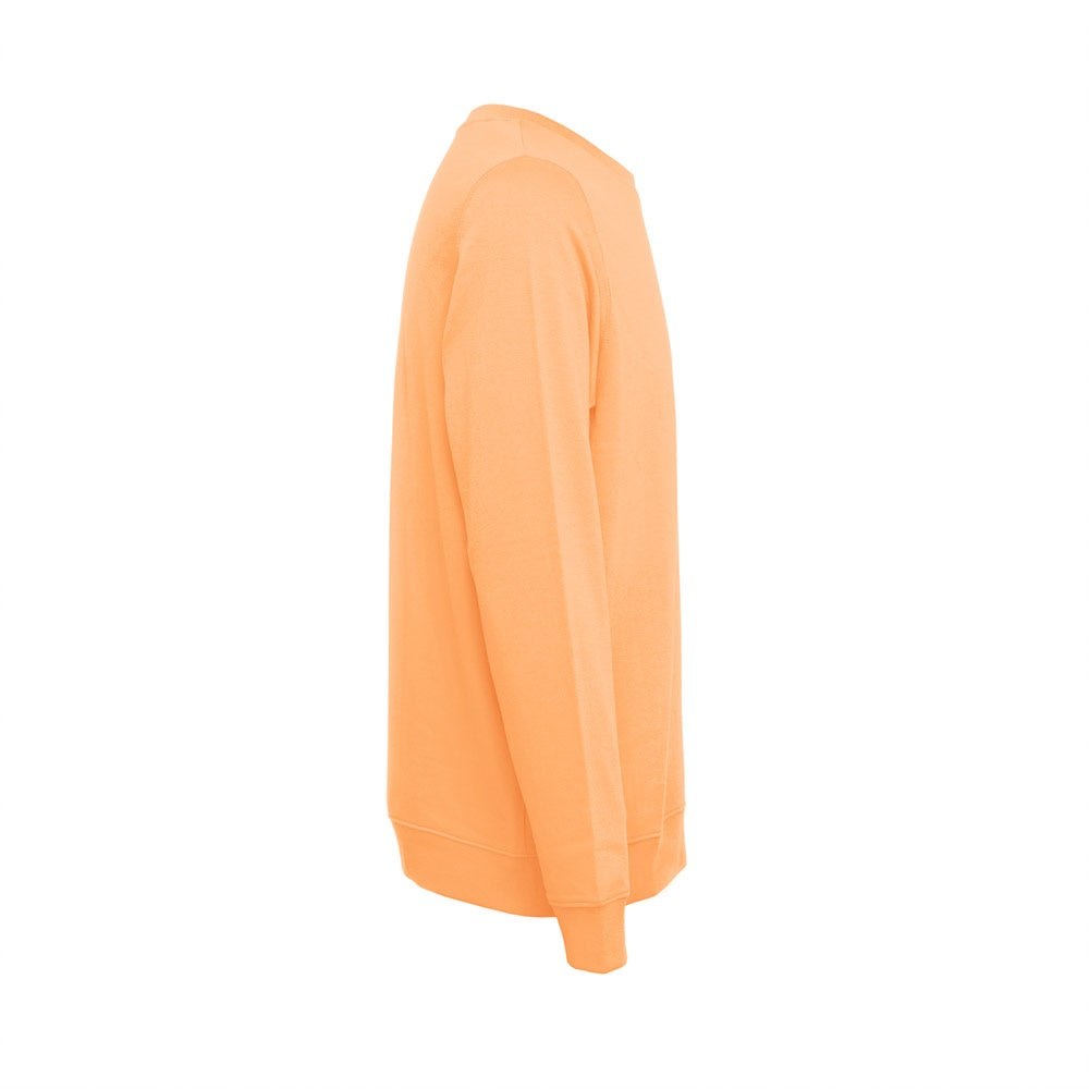 THC COLOMBO promotional sweatshirt in coral orange (detail view) with custom logo branding