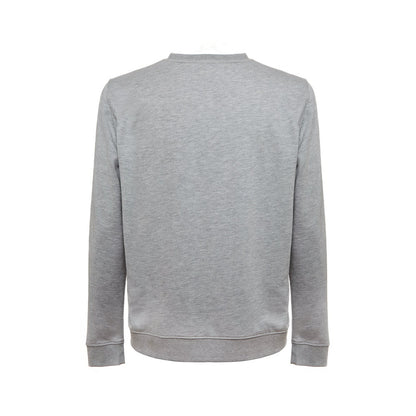 THC COLOMBO promotional sweatshirt in heather light grey (detail view) with custom logo branding