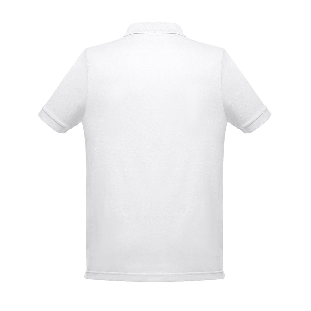 THC BERLIN WH 3XL promotional polo shirt in white (detail view) with custom logo branding