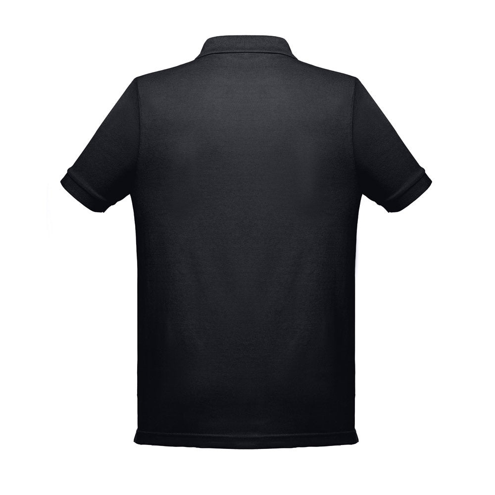 THC BERLIN 3XL promotional polo shirt in black (detail view) with custom logo branding