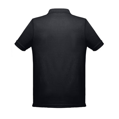 THC BERLIN 3XL promotional polo shirt in black (detail view) with custom logo branding