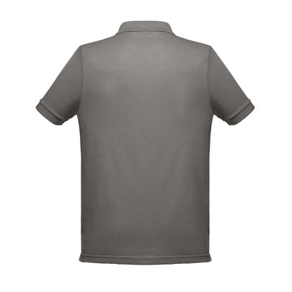 THC BERLIN 3XL promotional polo shirt in grey (detail view) with custom logo branding